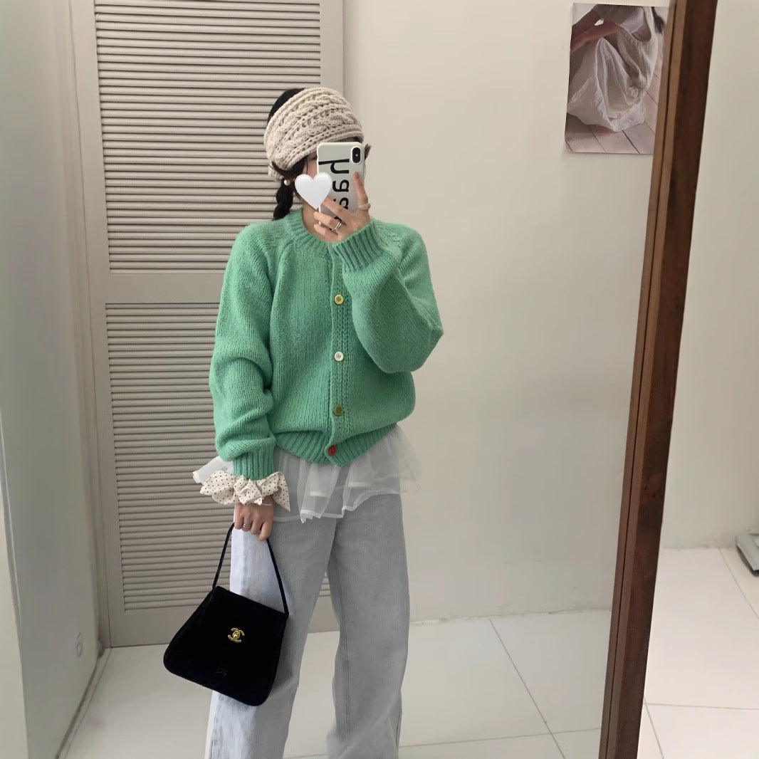 Damen Kuschelige Strickjacke mit bunten Knöpfen und lockerer Passform Drune
