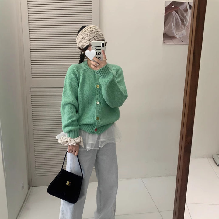 Damen Kuschelige Strickjacke mit bunten Knöpfen und lockerer Passform Drune