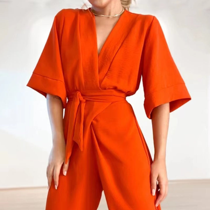 Damen eleganter Jumpsuit mit tailliertem Design und schickem V-Ausschnitt Drune