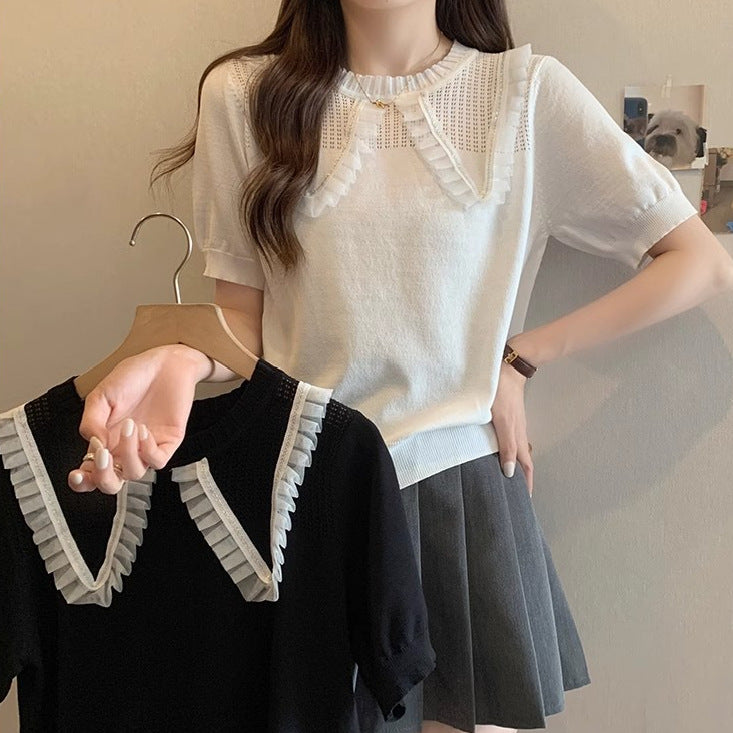 Damen Elegantes Strickoberteil mit dekorativem Rüschensaum und atmungsaktivem Design Drune