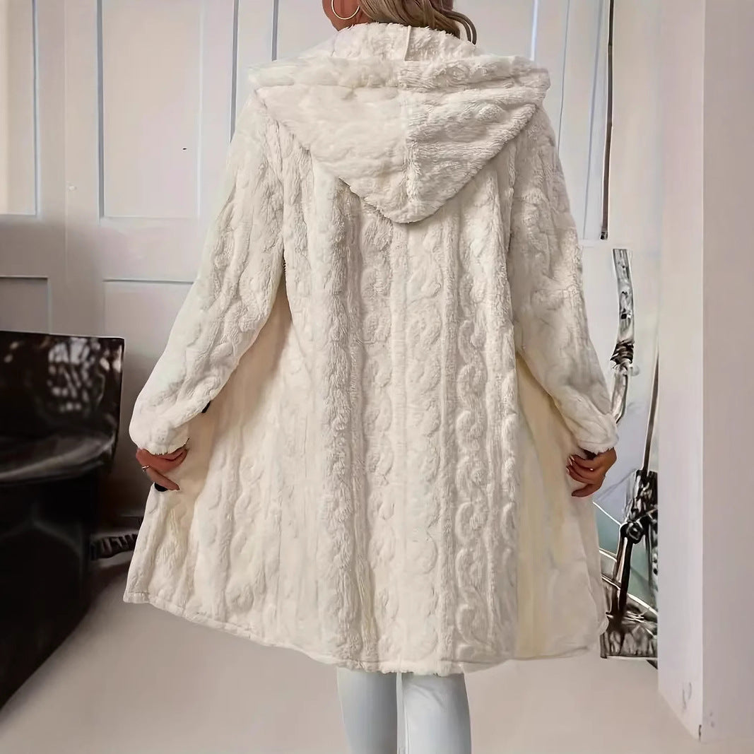 Damen Plüschiger Überwurf-Mantel mit Kapuze Drune