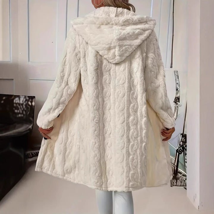 Damen Plüschiger Überwurf-Mantel mit Kapuze Drune