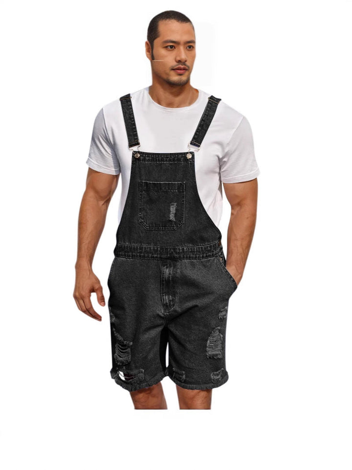 Herren Lässige Denim-Latzhose im distressed Look Drune