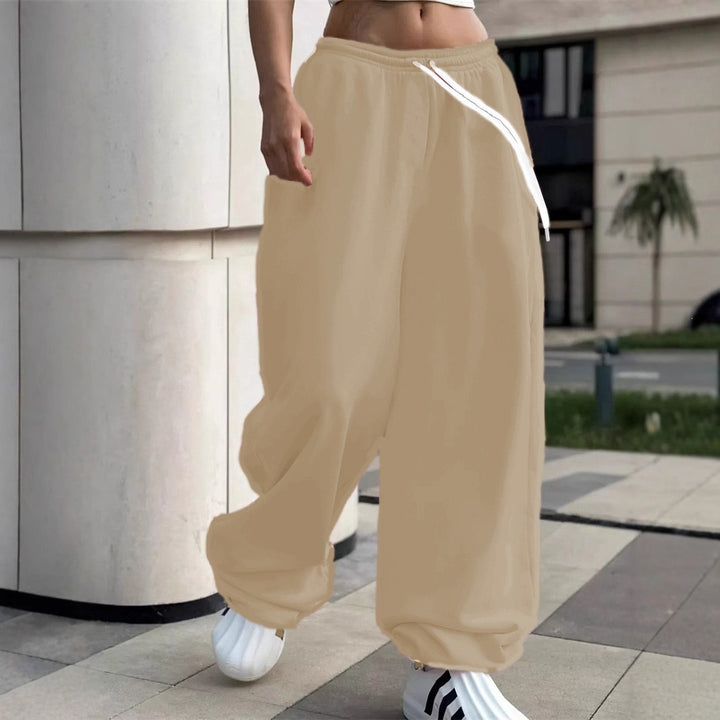 Damen nan weite Baggy-Jogginghose mit hohem Komfortbund, Kordelzug und elastischen Knöchelbündchen Drune