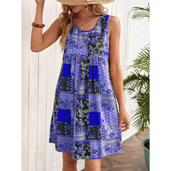 Damen Freizeitleinenkleid mit buntem Patchwork-Design Drune