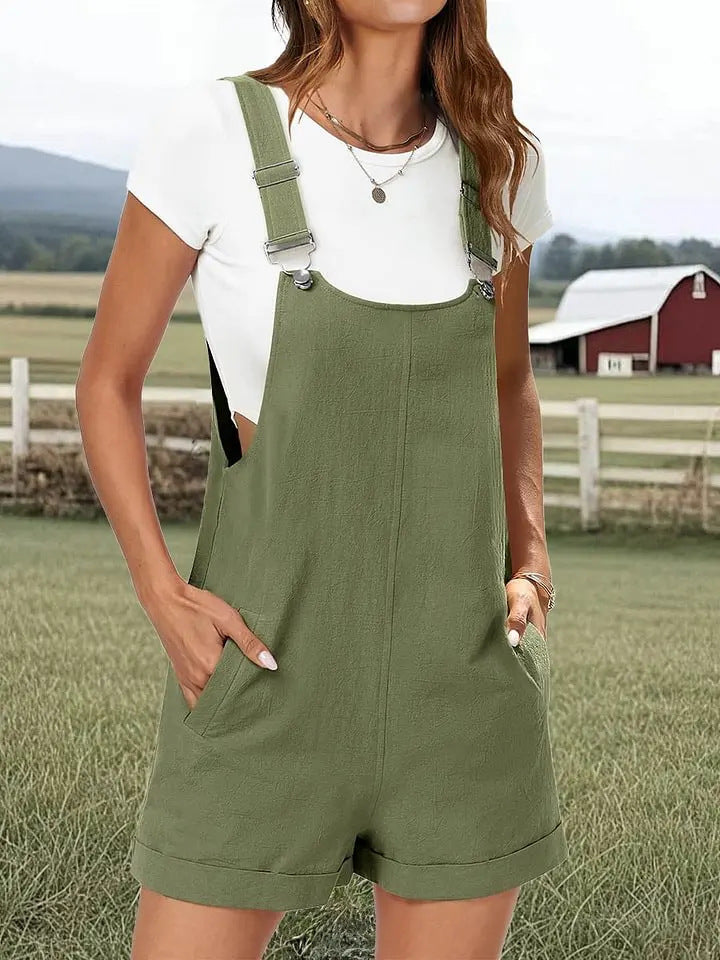 Drune | Verstellbare, lässige und locker sitzende kurze Damen-Latzhose