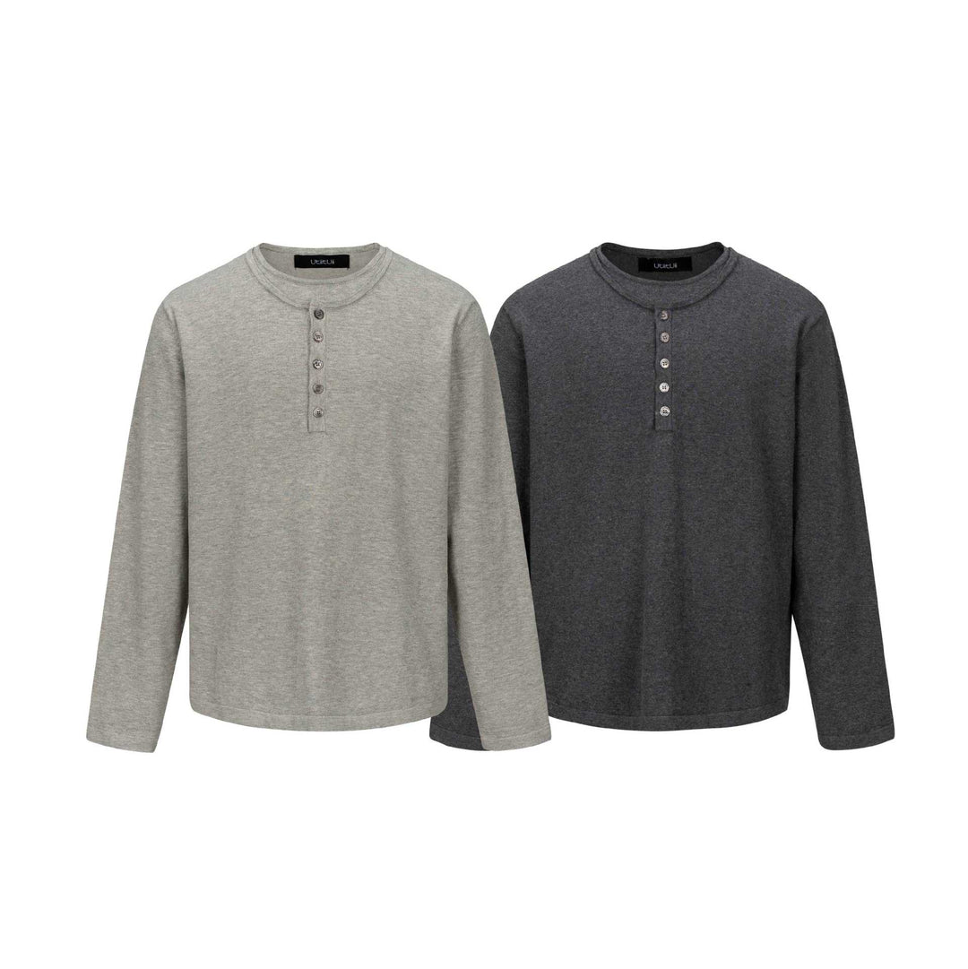 Unisex Minimalistisches Henley-Langarmshirt aus Thermo-Jersey mit Knopfleiste Drune