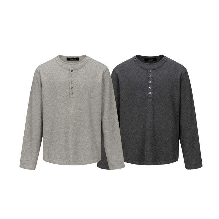 Unisex Minimalistisches Henley-Langarmshirt aus Thermo-Jersey mit Knopfleiste Drune