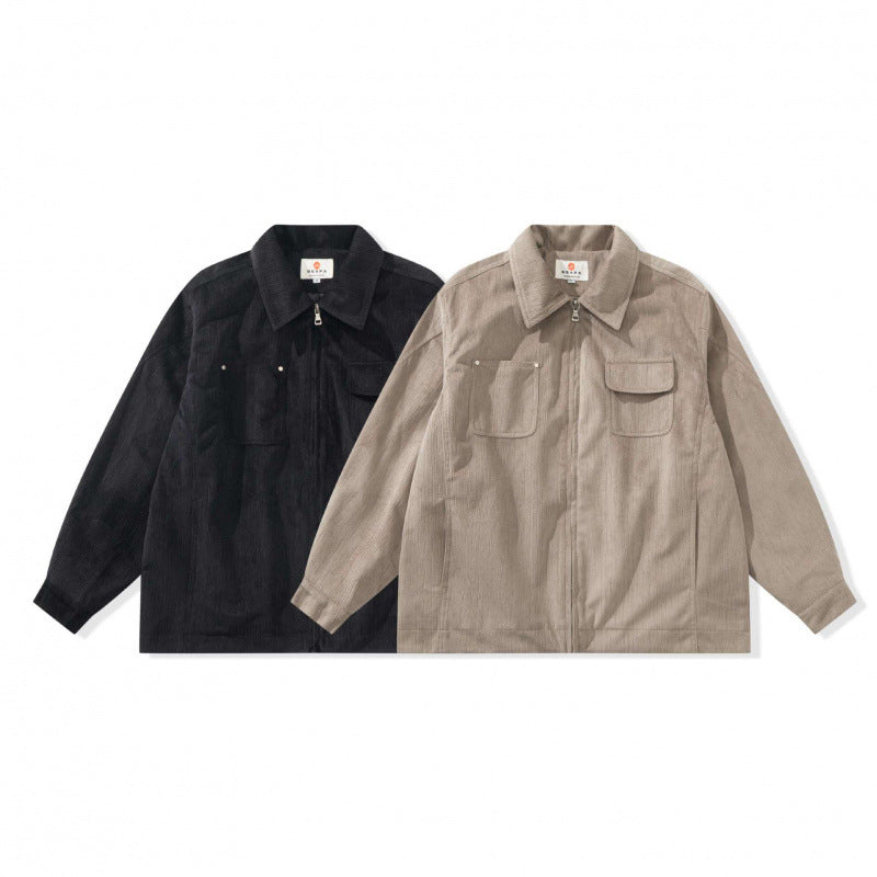 Unisex Kastenförmige Overshirt‑Jacke aus feiner Cordstruktur mit Brusttaschen und verdecktem Reißverschluss Drune