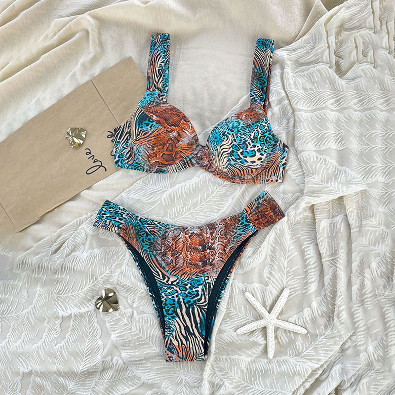 Damen Bügel-Bikini-Set mit animalischem Muster und komfortablem Schnitt Drune