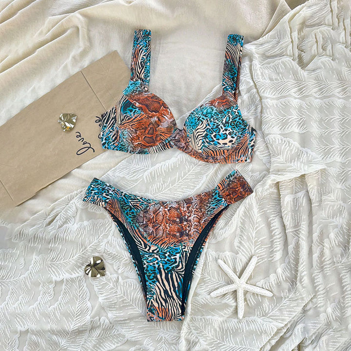 Damen Bügel-Bikini-Set mit animalischem Muster und komfortablem Schnitt Drune