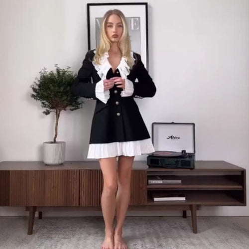 Damen modische Blazerjacke mit Rüschendetails und eleganten Knöpfen Drune