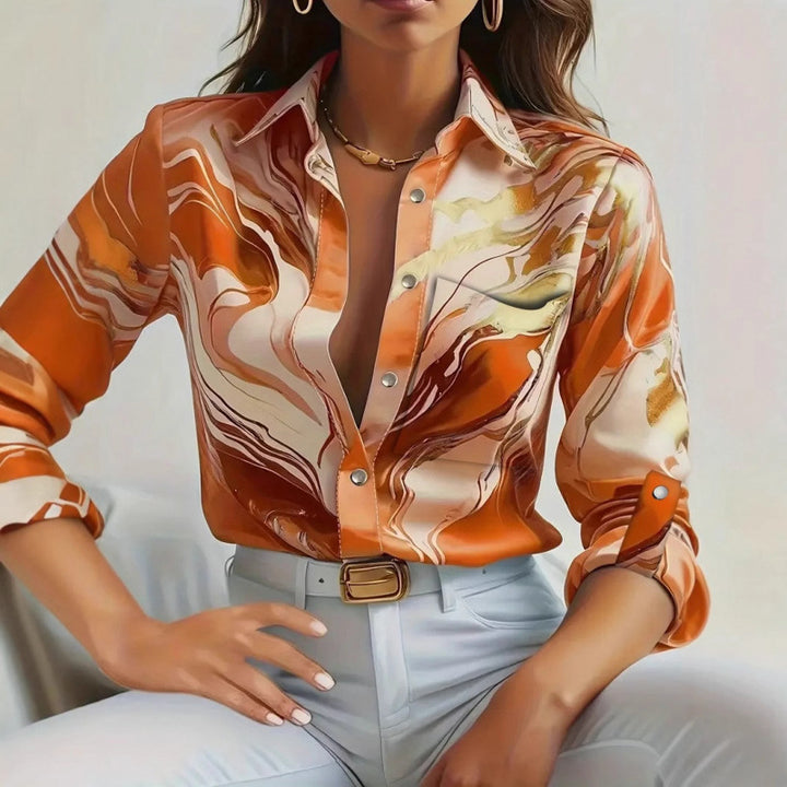 Damen Elegante Satinbluse mit maritimen Muster Drune