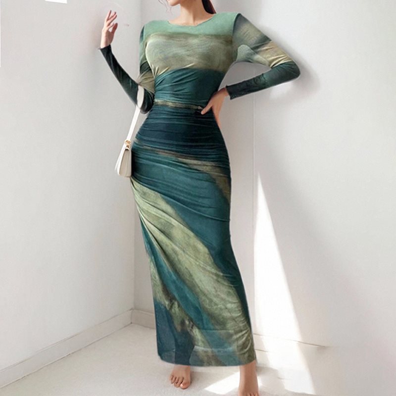 Damen elegantes Maxikleid mit innovativem Farbverlauf Drune