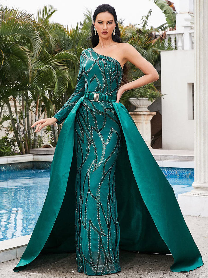 Damen Glamouröses Abendkleid mit schwingendem Rock und funkelnden Details Drune