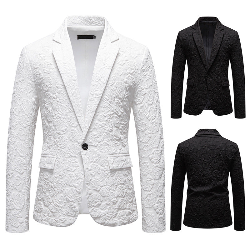 Herren nan strukturiertes Business-Sakko mit floraler Jacquardstruktur und Slim-Fit Drune