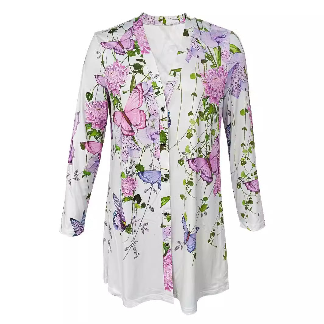 Damen längerer Blusenjacke mit floralem Muster Drune
