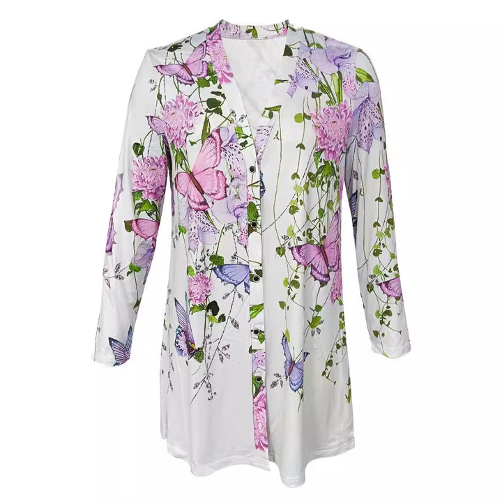 Damen längerer Blusenjacke mit floralem Muster Drune
