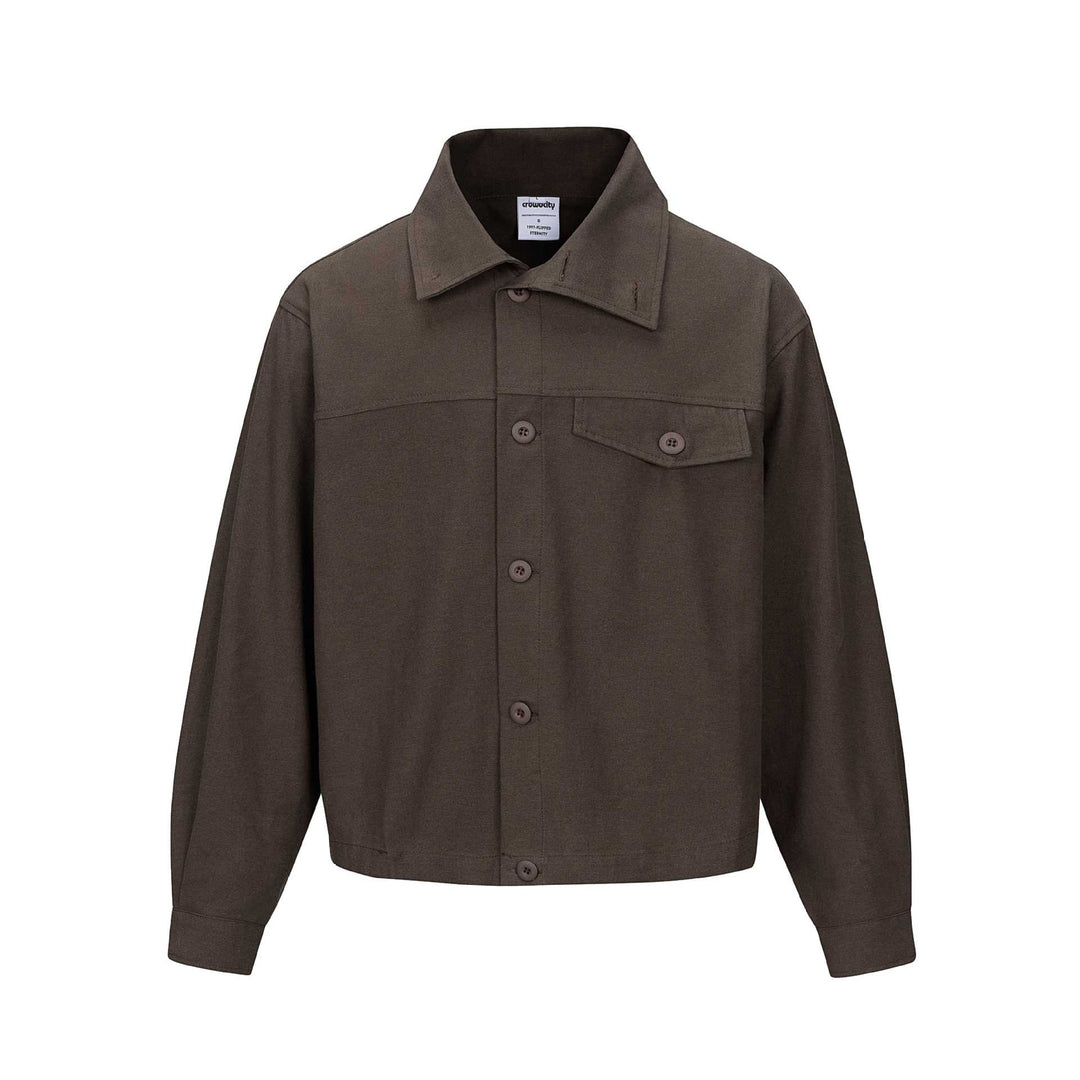 Unisex Kurz geschnittene Boxy-Hemdjacke mit durchgehender Knopfleiste und Pattentasche Drune