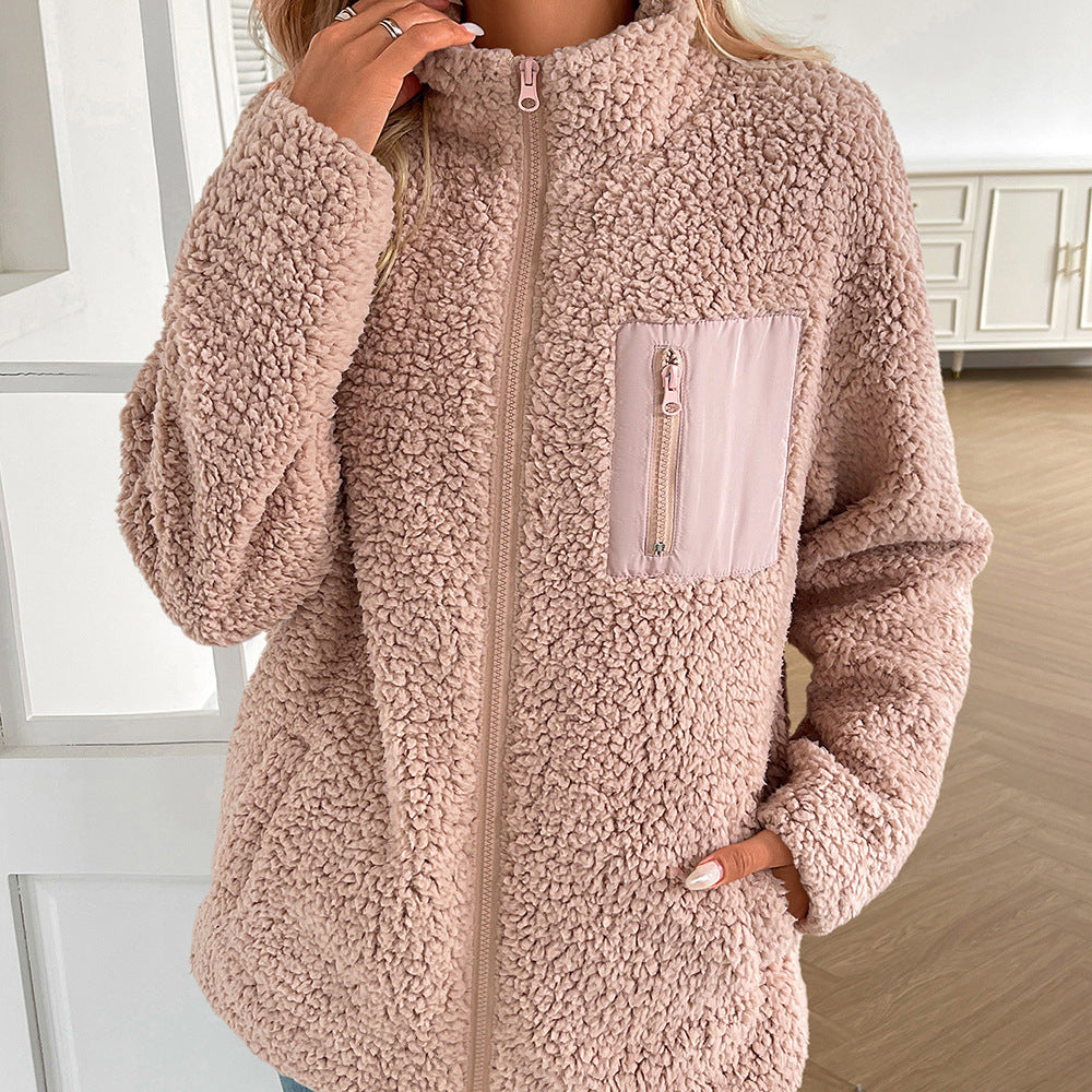 Damen kuschelige Fleecejacke mit hohen Kragen und praktischen Taschen Drune