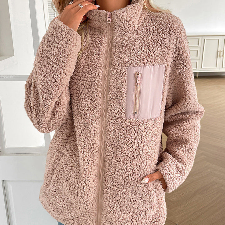 Damen kuschelige Fleecejacke mit hohen Kragen und praktischen Taschen Drune