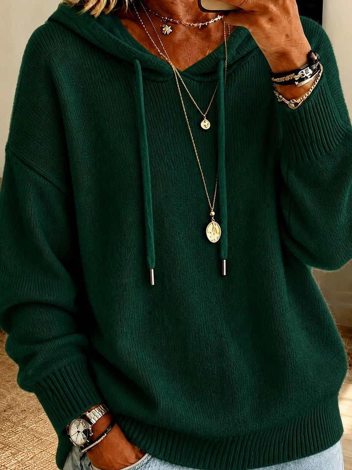 Damen Oversize Kapuzenpullover aus feinem Strick mit Kordelzug und gerippten Bündchen Drune