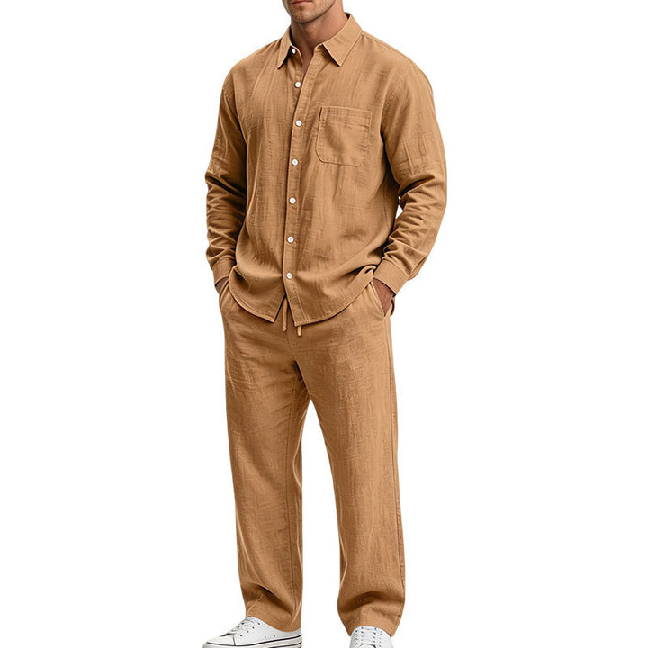 Herren Entspanntes Zweiteiliges Lounge-Set aus Strukturjersey mit Hemdkragen Drune