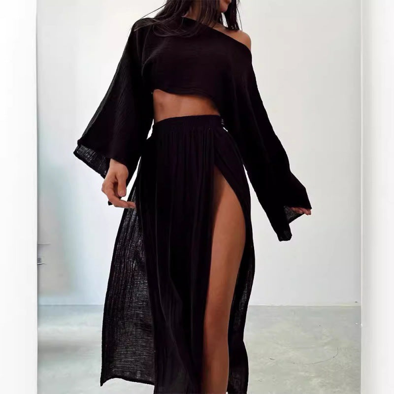 Damen Zweiteiliges Maxikleid mit Off-Shoulder-Design und Schlitz Drune