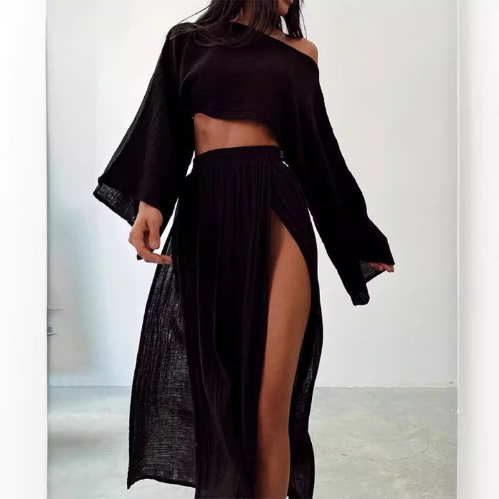 Damen Zweiteiliges Maxikleid mit Off-Shoulder-Design und Schlitz Drune