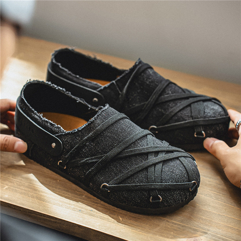 Herren lässige Slipper im Denim-Look mit elastischen Riemen, verstellbarem Fersenriemen und profilierter Gummisohle Drune