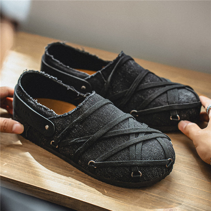 Herren lässige Slipper im Denim-Look mit elastischen Riemen, verstellbarem Fersenriemen und profilierter Gummisohle Drune