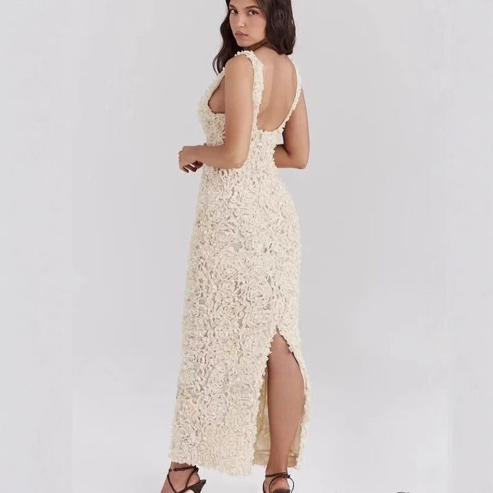 Damen Maxikleid mit opulentem Blumendesign und tiefem V-Ausschnitt Drune