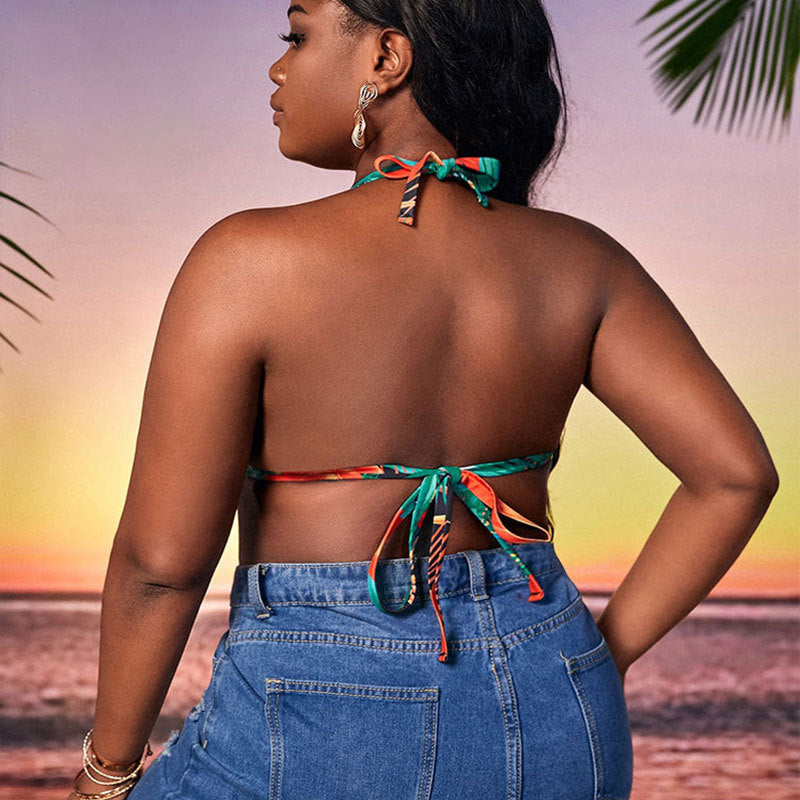 Damen Triangel-Bikini mit buntem Blumenmuster Drune