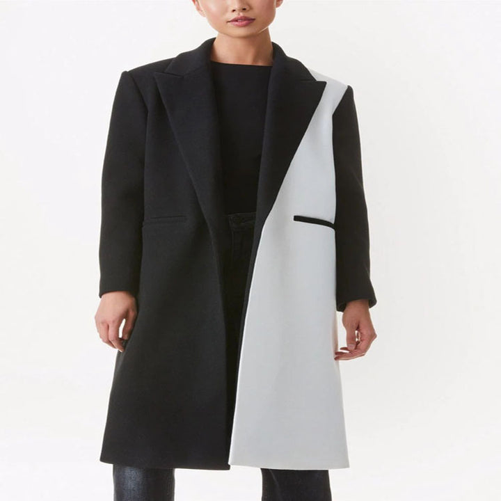 Damen Taillierter Midi‑Longcoat im Clean‑Tailoring mit kontrastiertem Innenfutter und Schalkragen Drune