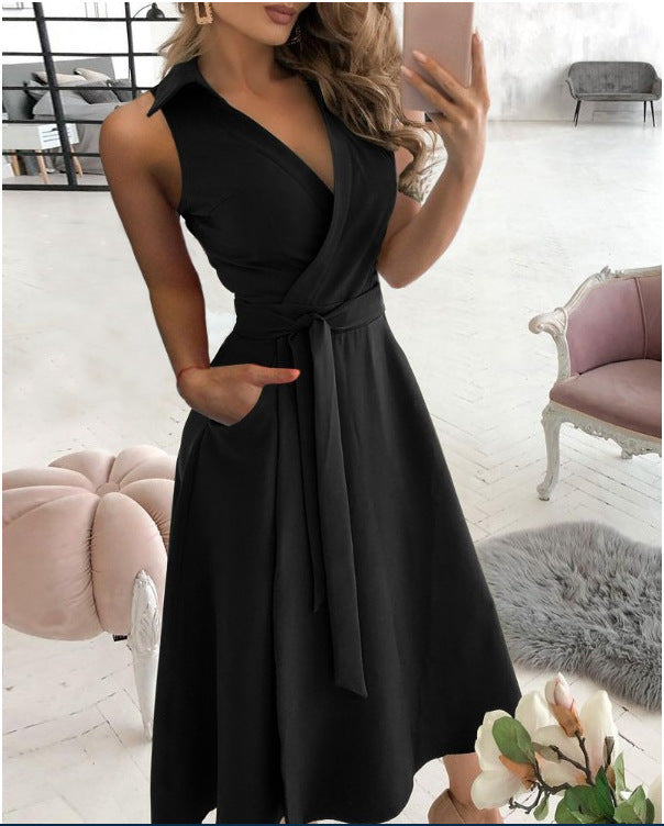 Damen Wickelkleid mit Taillengürtel und Seitentaschen Drune