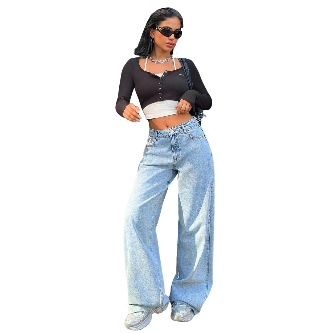 Damen High‑Waist Oversize-Jeans mit weitem Bein und seitlichen Keilschlitzen Drune
