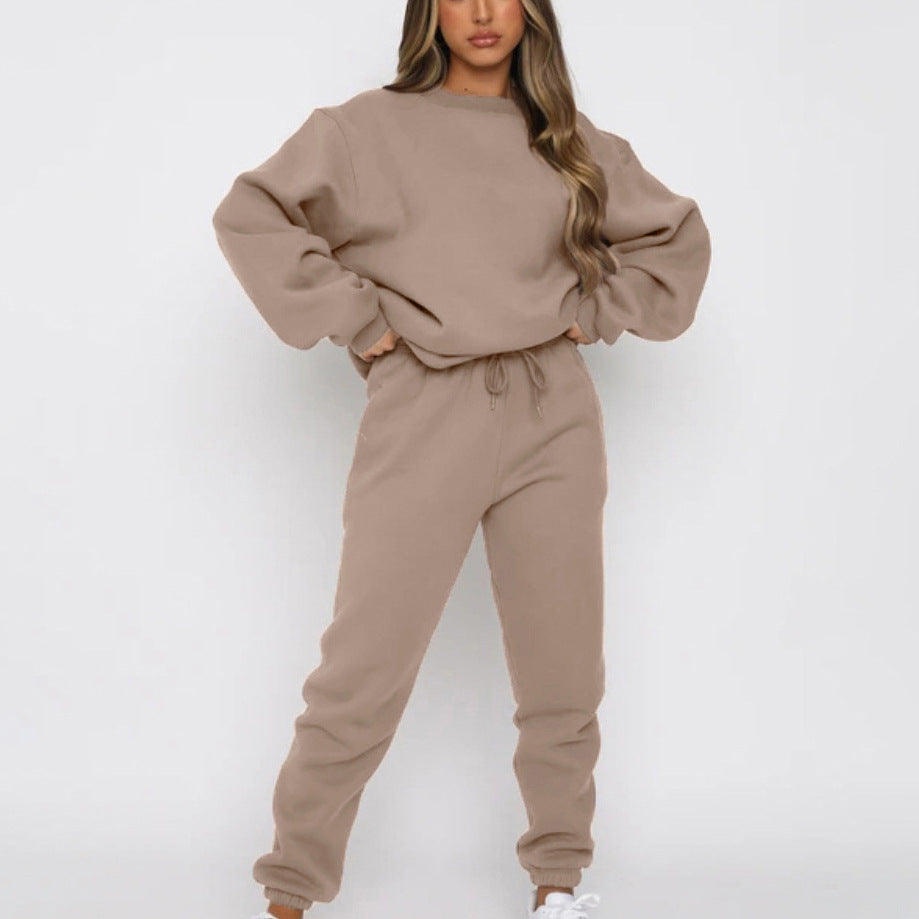 Damen kuscheliges Relax-Sweatshirt- und Jogger-Set aus angerautem Baumwollmix mit Raglanärmeln Drune