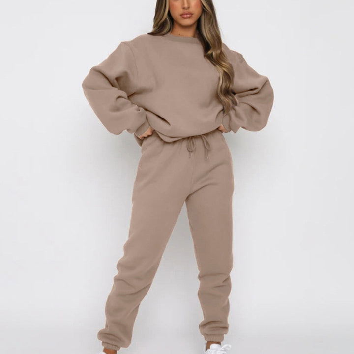 Damen kuscheliges Relax-Sweatshirt- und Jogger-Set aus angerautem Baumwollmix mit Raglanärmeln Drune