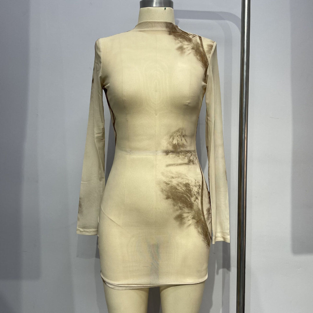 Damen Stilvolles Mini-Kleid mit transparenten Einsätzen Drune