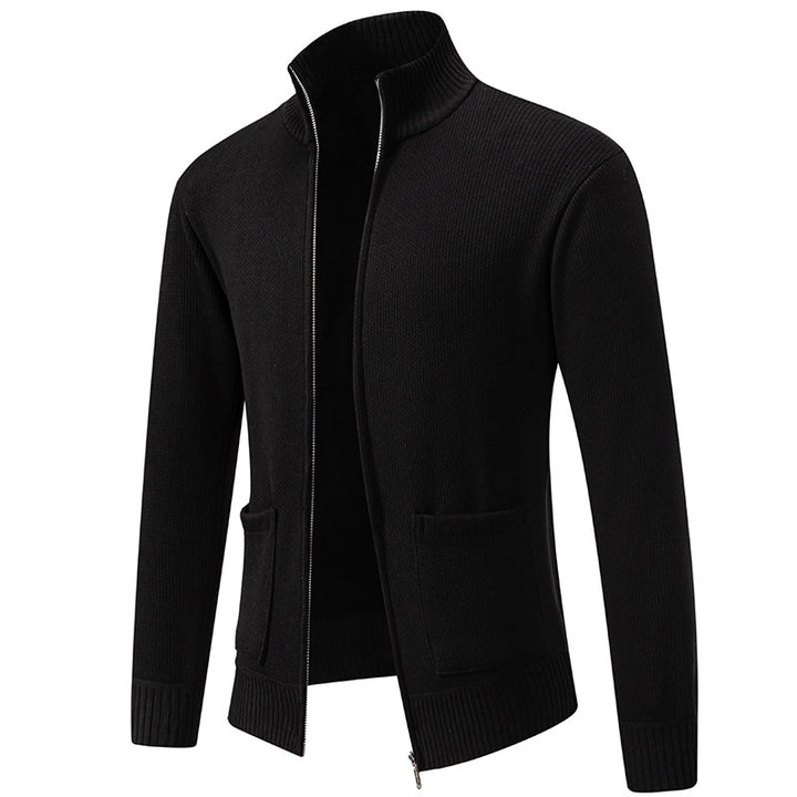 Herren lässige Strickjacke mit hohem Kragen und praktischen Taschen Drune