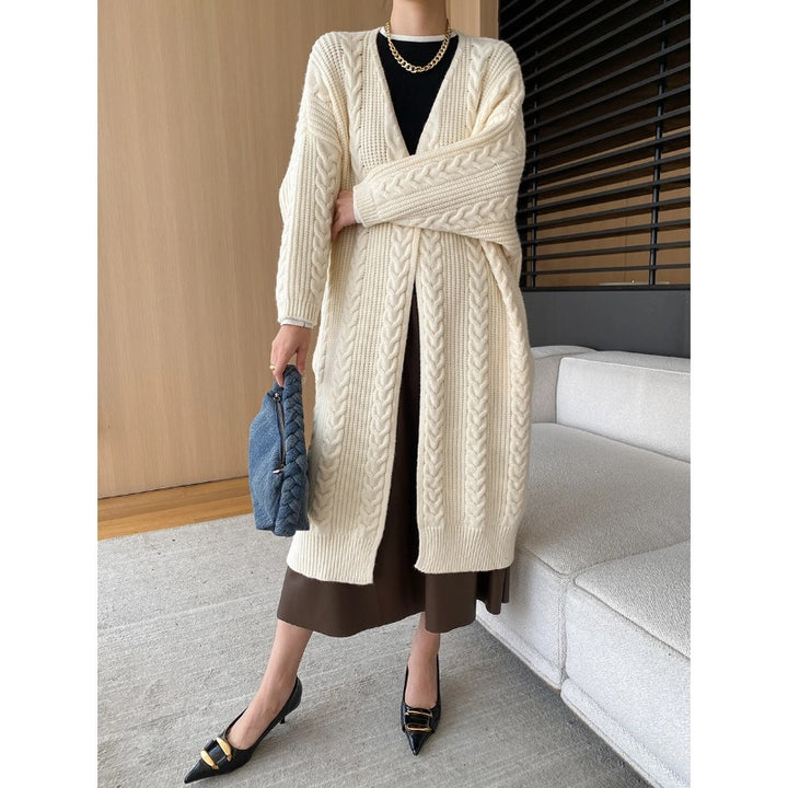 Damen Großer Strickmantel mit Kabelmuster Drune