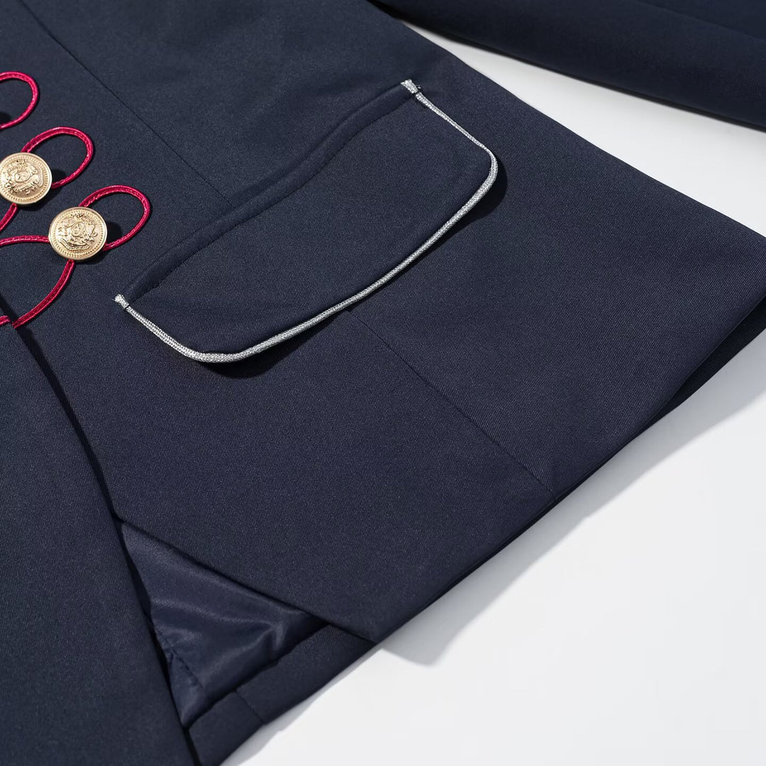 Damen Militärblazer mit Stehkragen, goldener Zierknopfreihe und Kordelbesatz Drune
