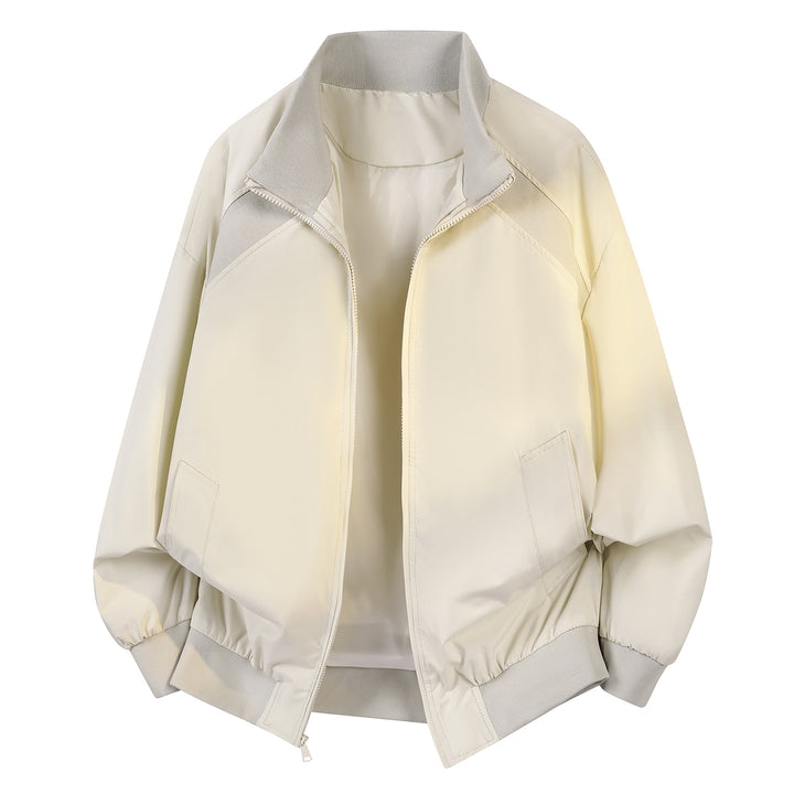 Damen Minimalistische leichte Nylon-Bomberjacke mit Rippkragen, Raglanärmeln & elastischem Saum Drune