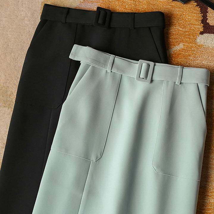 Damen Eleganter High-Waist Bleistiftrock mit Gürtel Drune