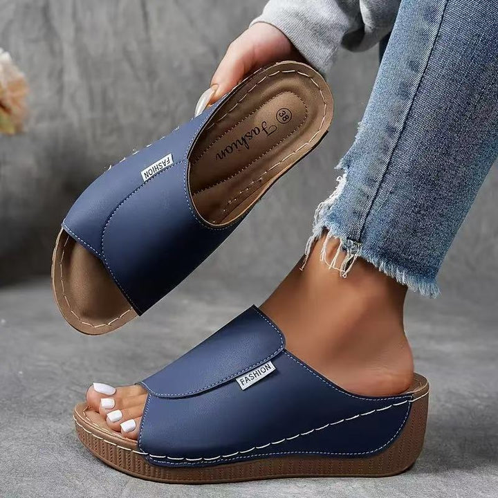 Damen nan anatomisch geformte Schlupf-Sandale mit ergonomischer Keilsohle und genähter Randnaht Drune