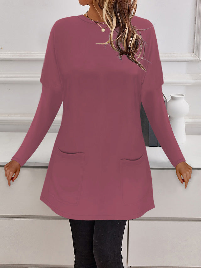 Damen Longline Feinstrick-Tunika mit Rundhalsausschnitt und aufgesetzten Taschen Drune