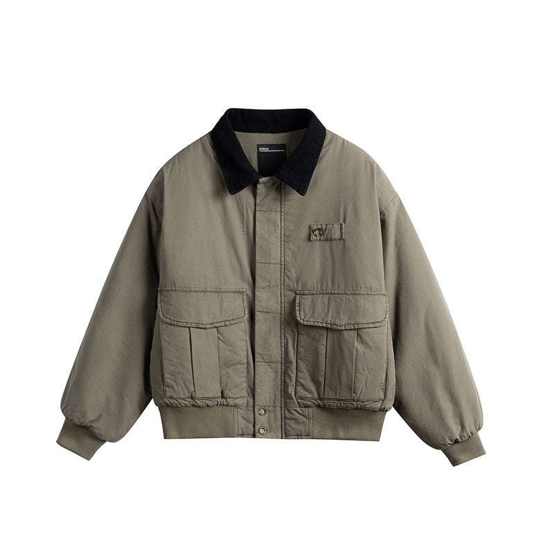 Herren Kurz geschnittene Utility-Blousonjacke mit Kordkragen und aufgesetzten Pattentaschen Drune