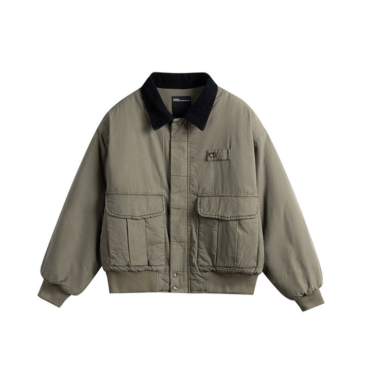 Herren Kurz geschnittene Utility-Blousonjacke mit Kordkragen und aufgesetzten Pattentaschen Drune