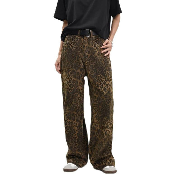 Damen nan weite High‑Waist Palazzohose im Leomuster mit Five‑Pocket‑Schnitt und entspanntem Bein Drune
