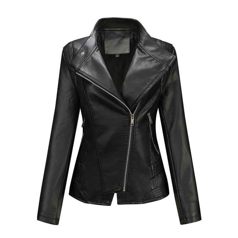 Damen Asymmetrische Bikerjacke aus Kunstleder mit Nietenbesatz und tailliertem Schnitt Drune